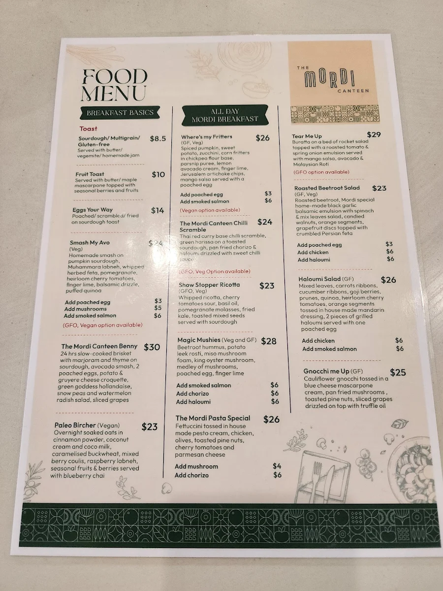 Menu, The Mordi Canteen