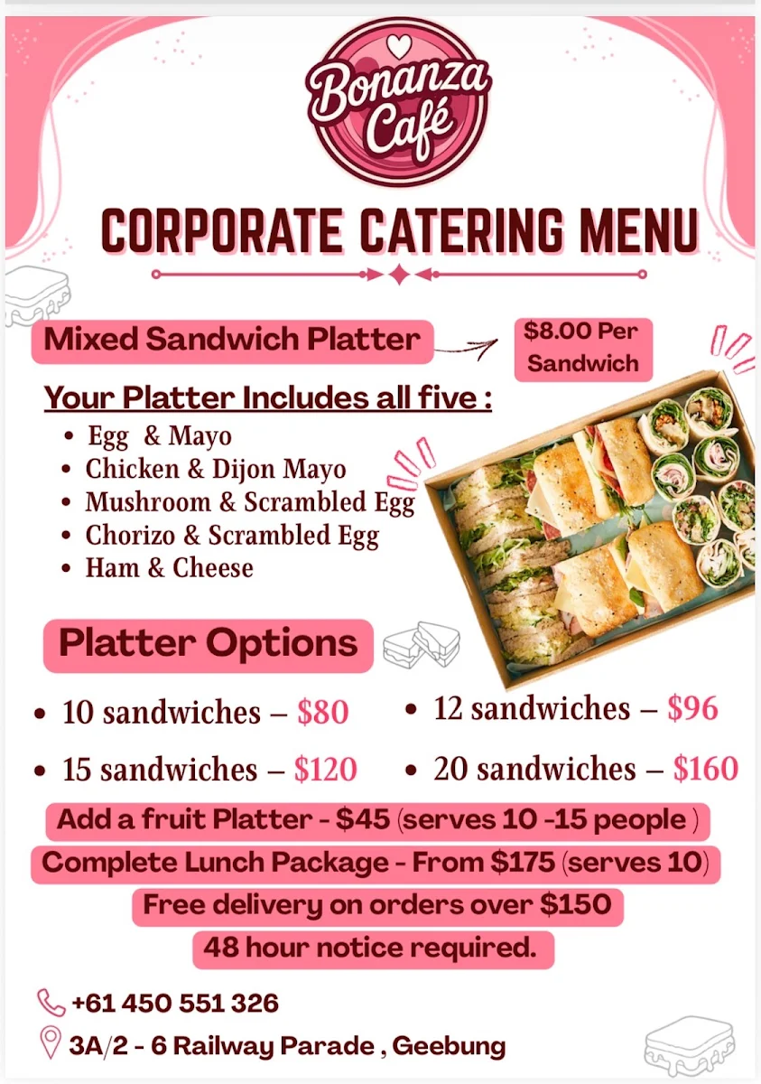 Menu, Bonanza Cafe