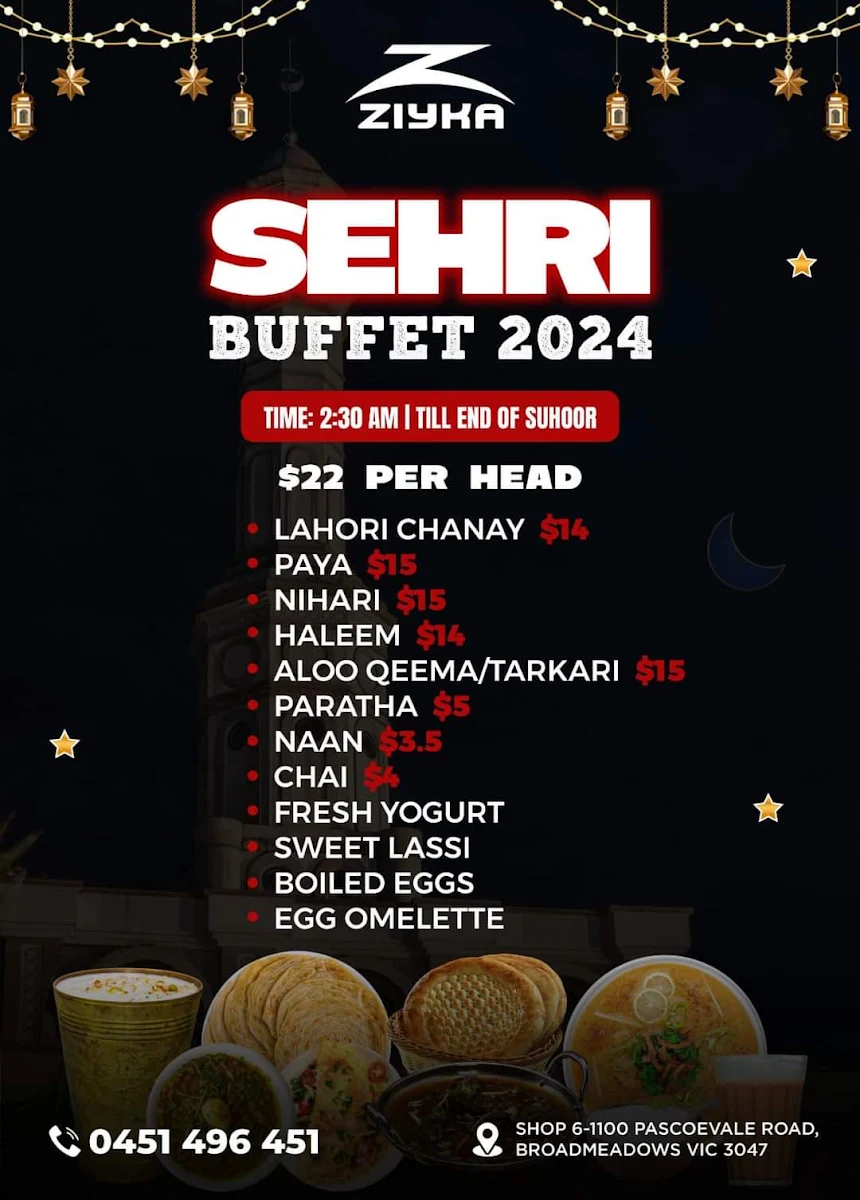 Menu, Ziyka Broadmeadows