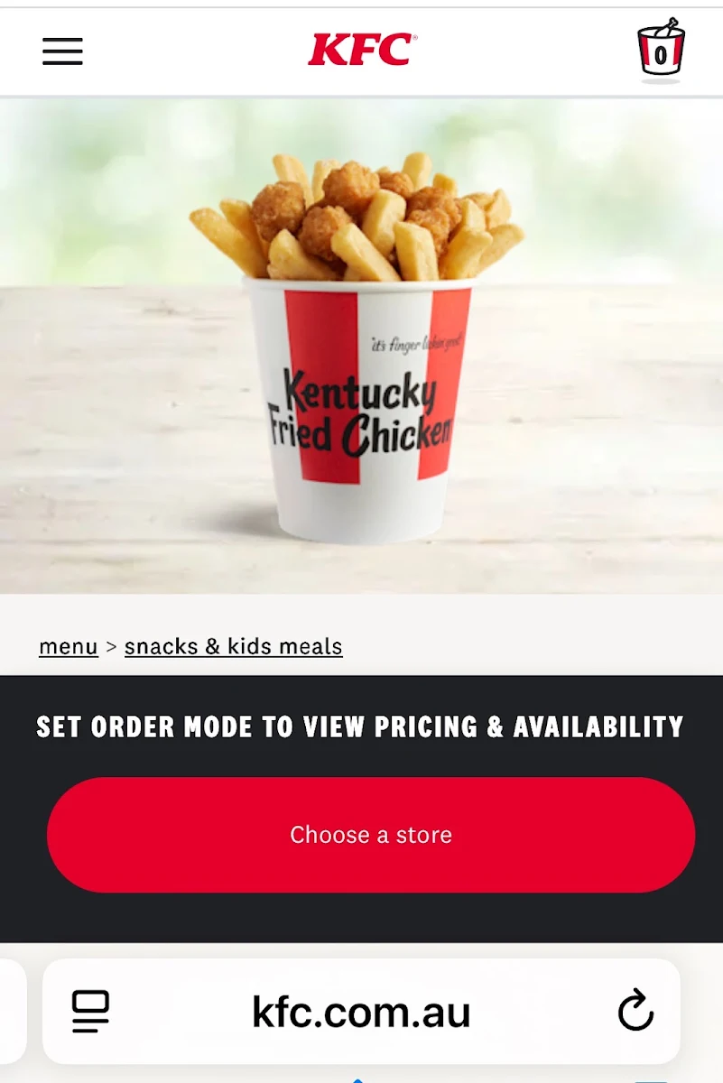 Menu, KFC Fairy Meadow
