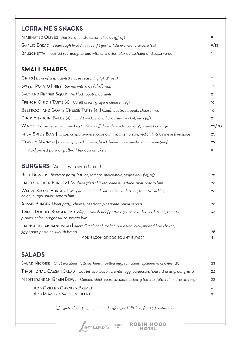 Menu, The Robin Hood Hotel