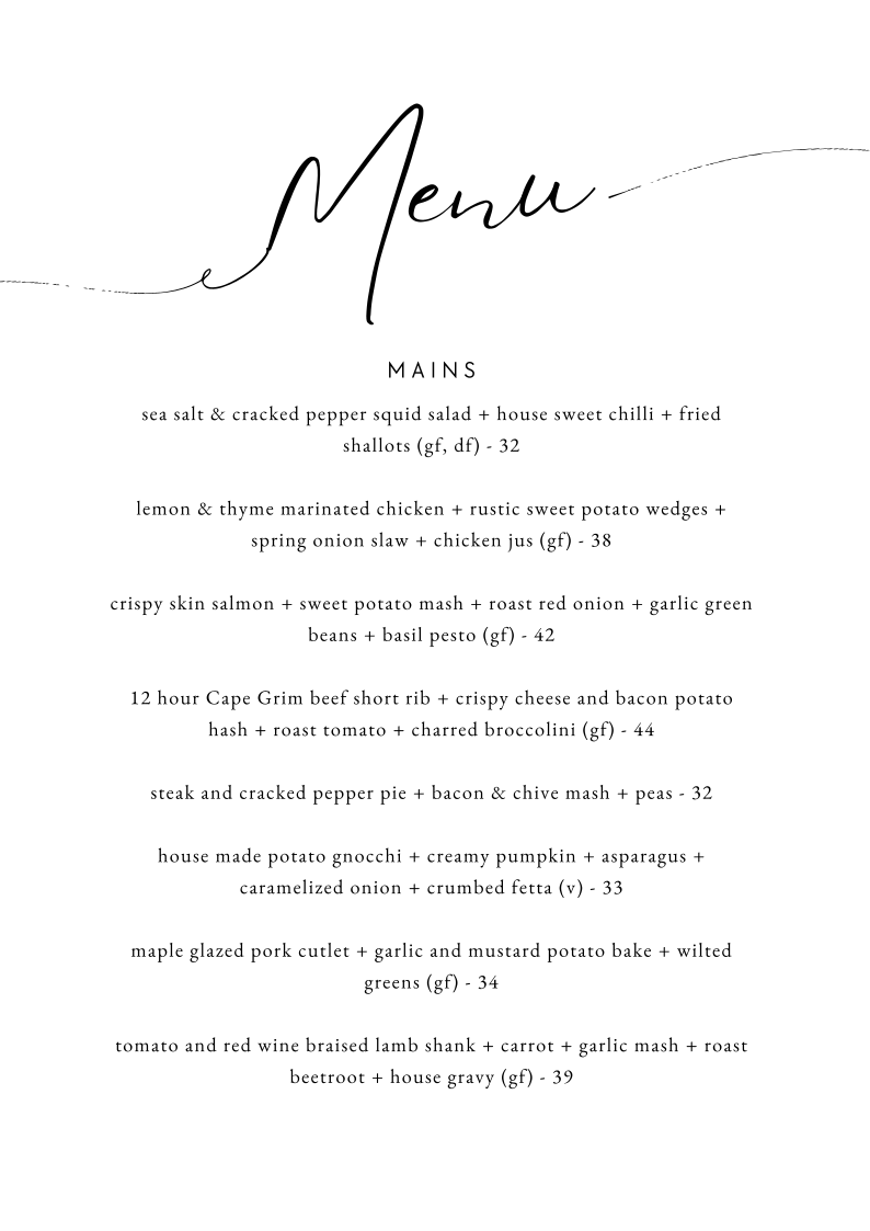 Menu, Ember and Vines Burnie