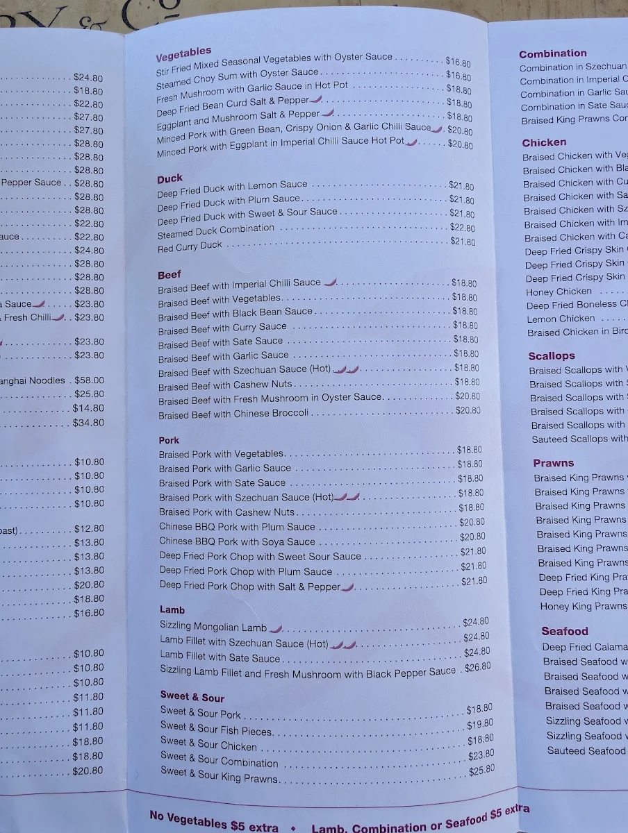 Menu, Narellan Court