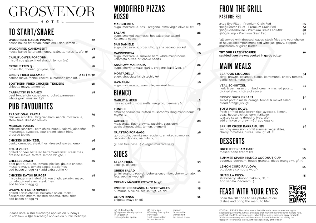 Menu, Grosvenor Hotel