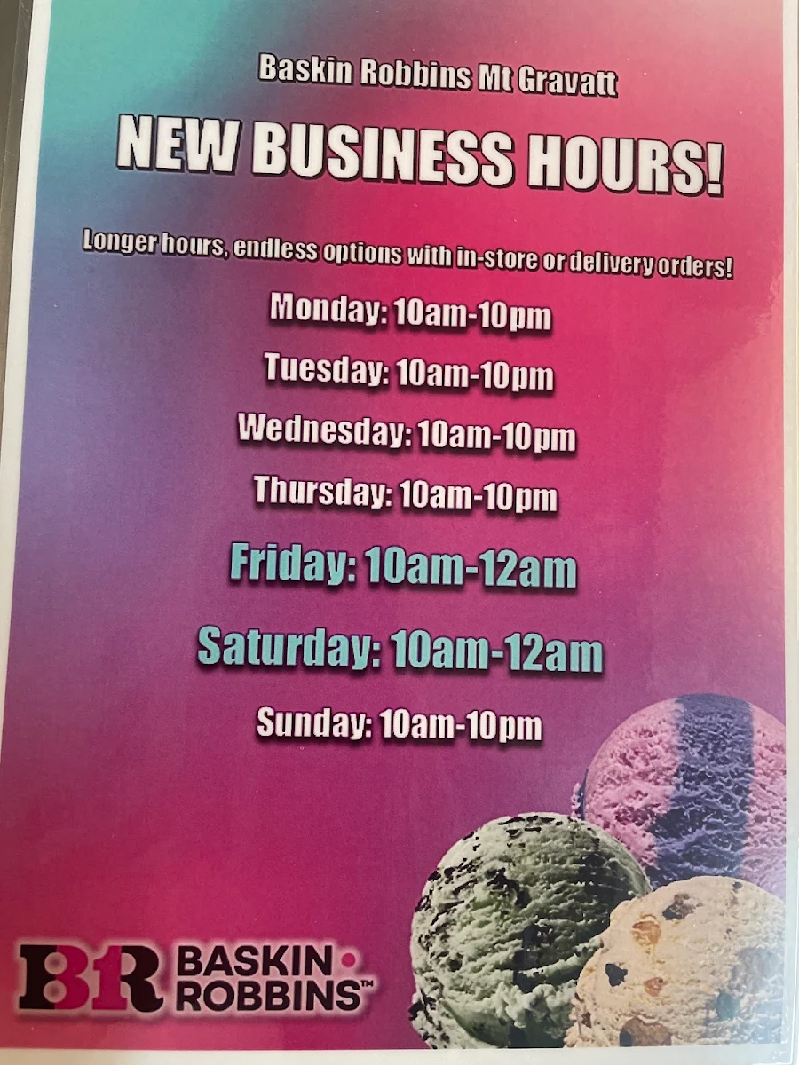 Menu, Baskin-Robbins Mt Gravatt