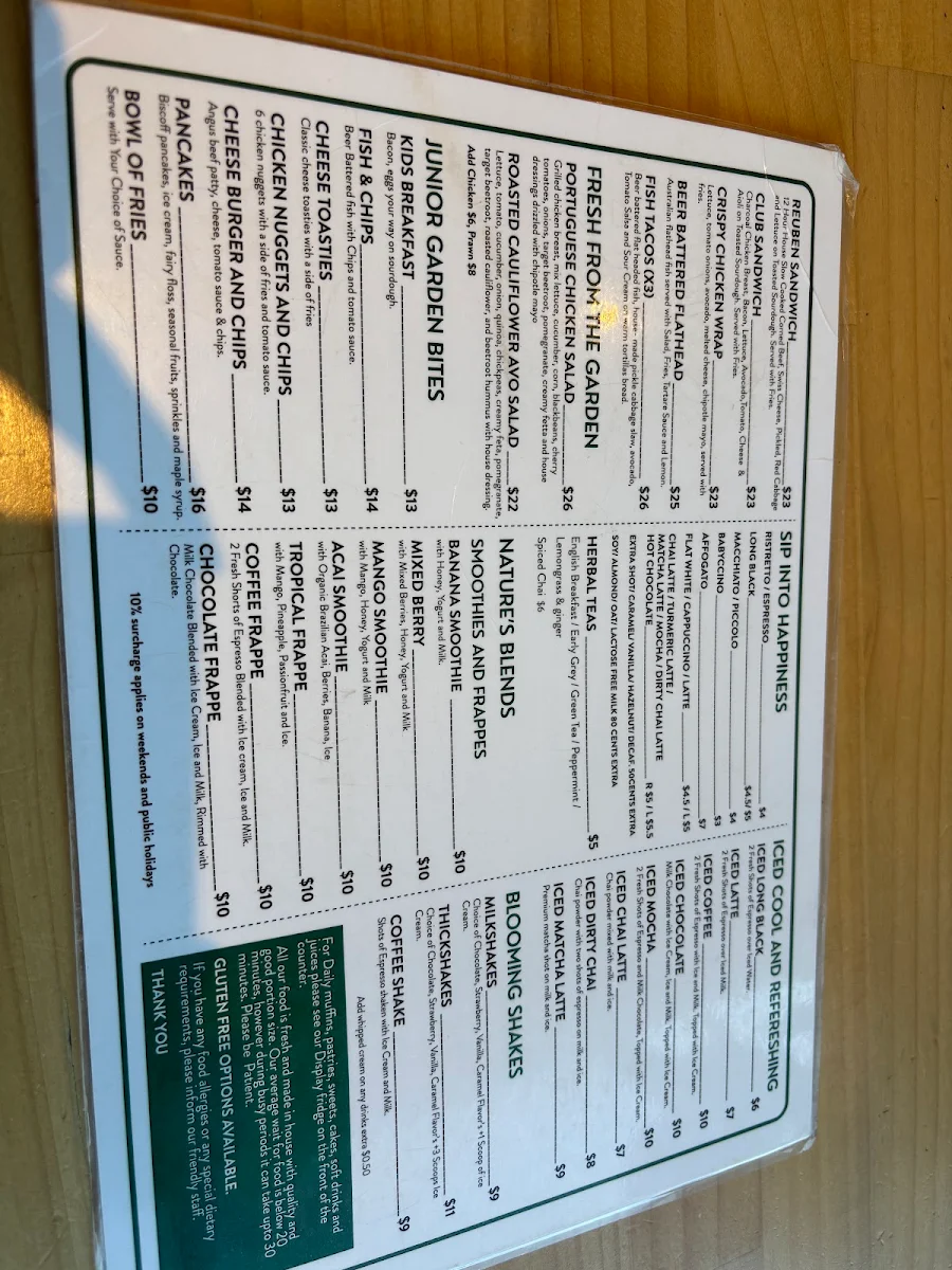 Menu, Bud cafe