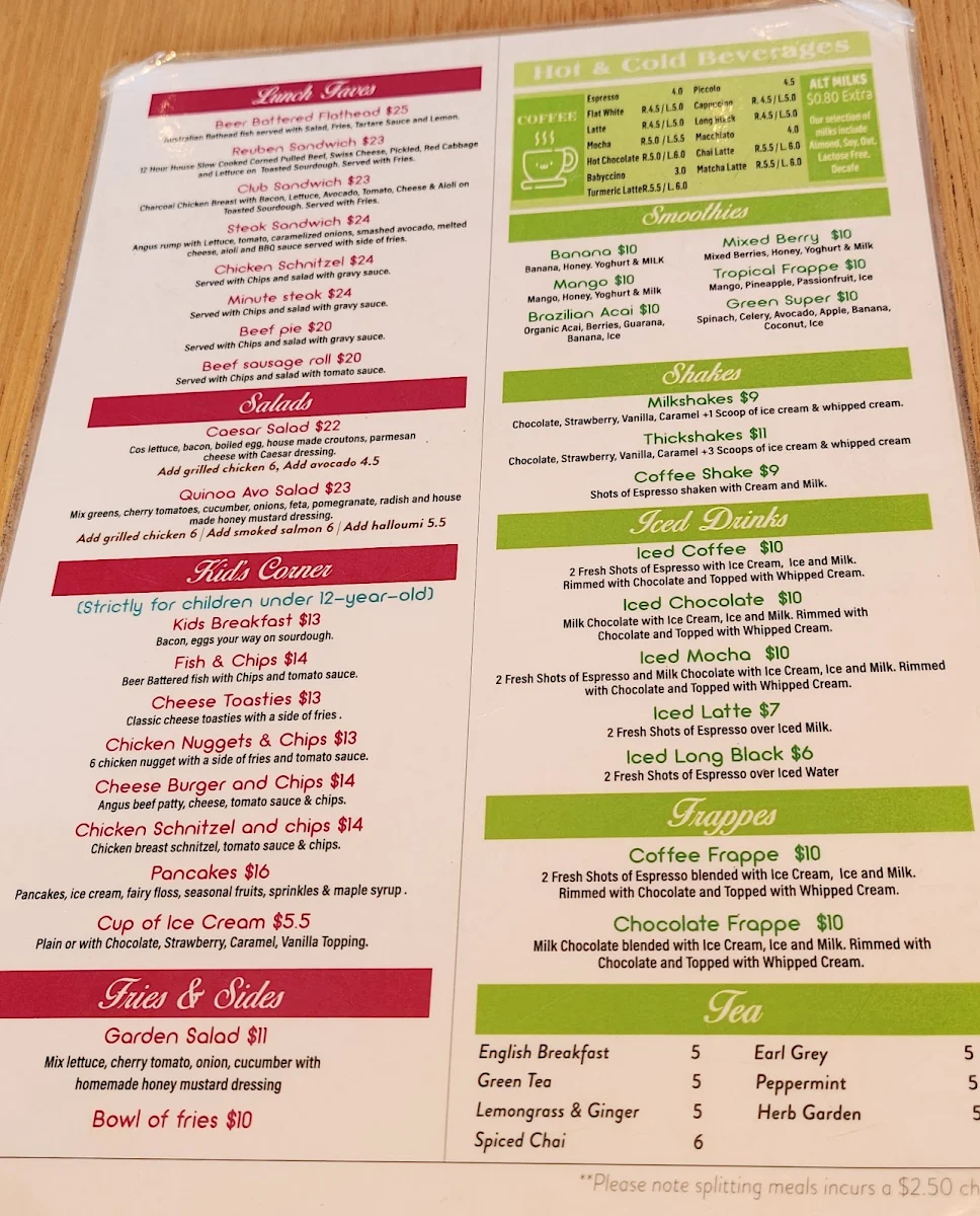 Menu, Bud cafe