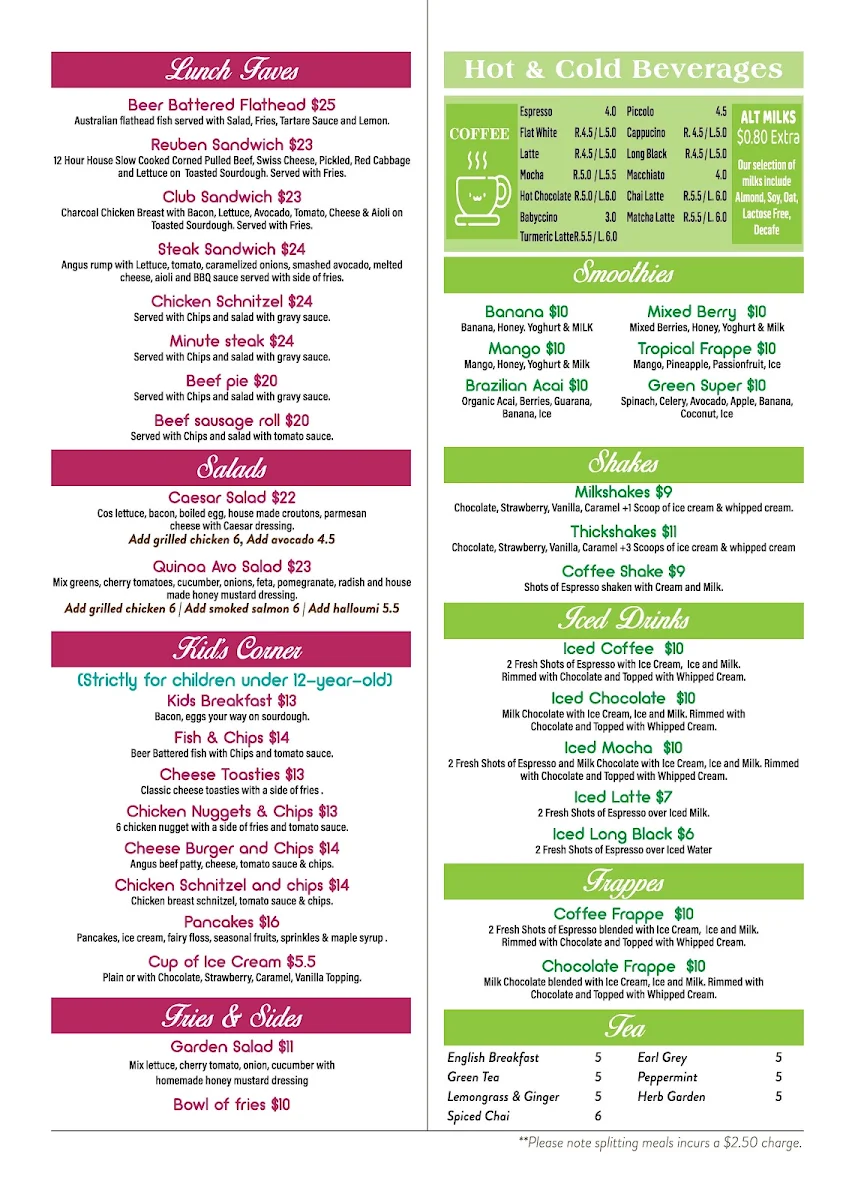 Menu, Bud cafe