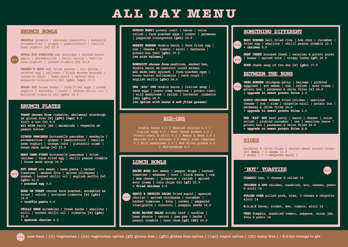 Menu, Benesse Australind