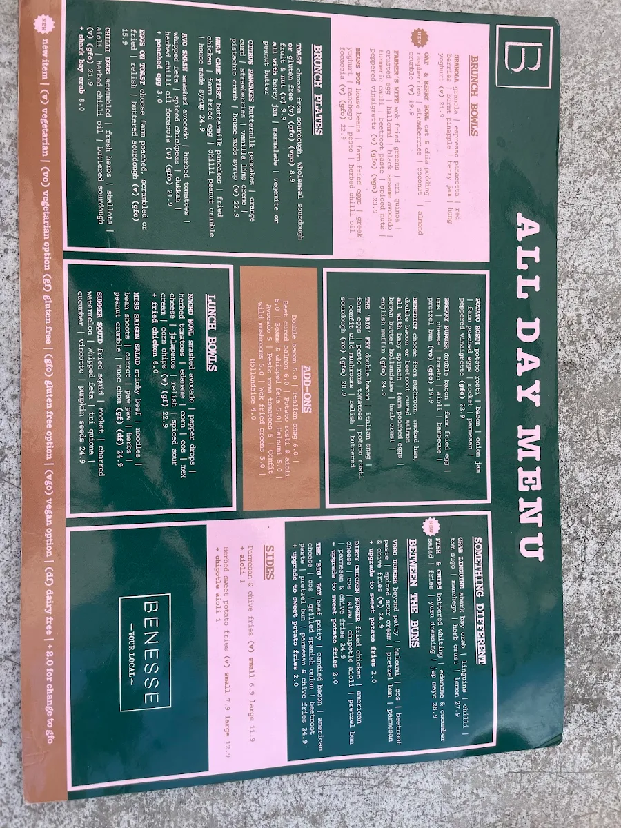 Menu, Benesse Australind