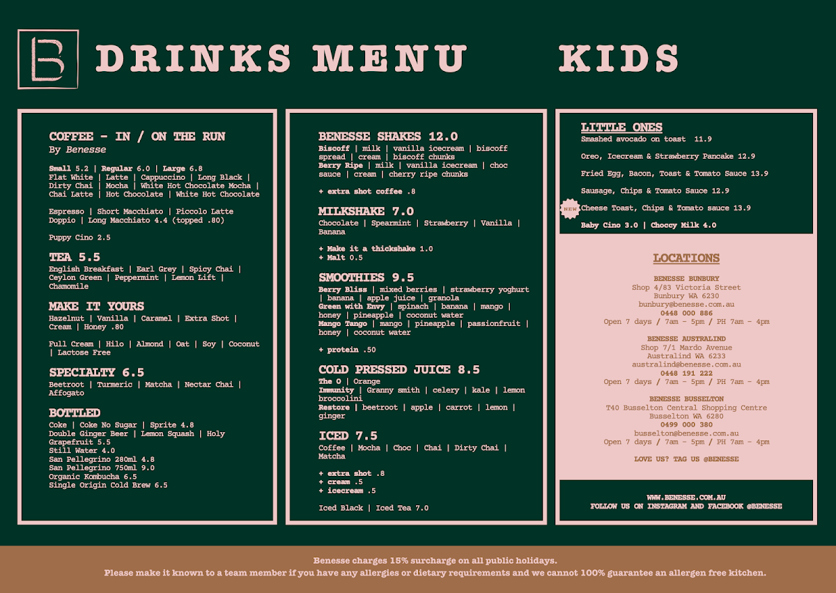 Menu, Benesse Australind