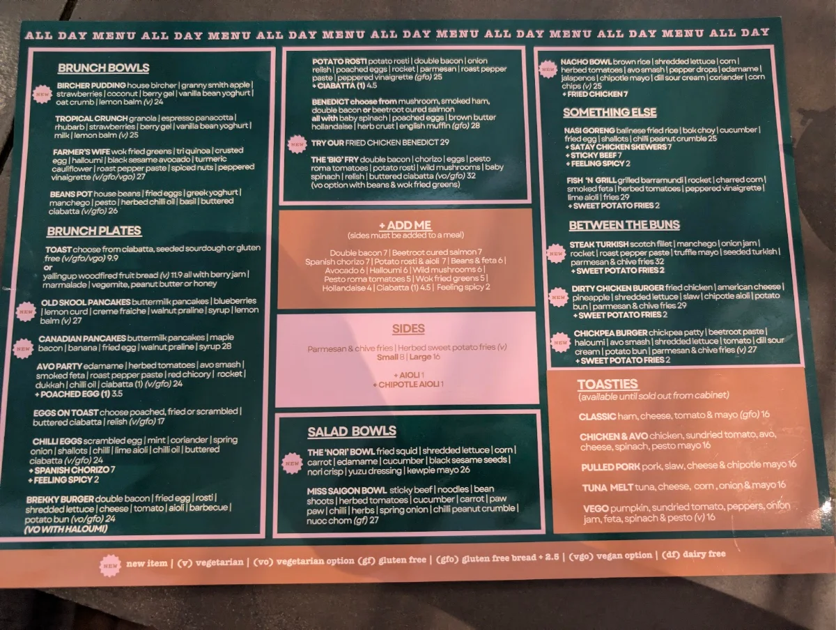 Menu, Benesse Australind