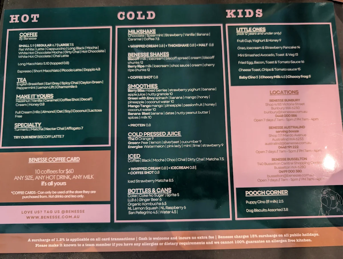 Menu, Benesse Australind