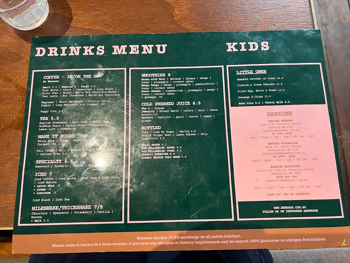 Menu, Benesse Australind