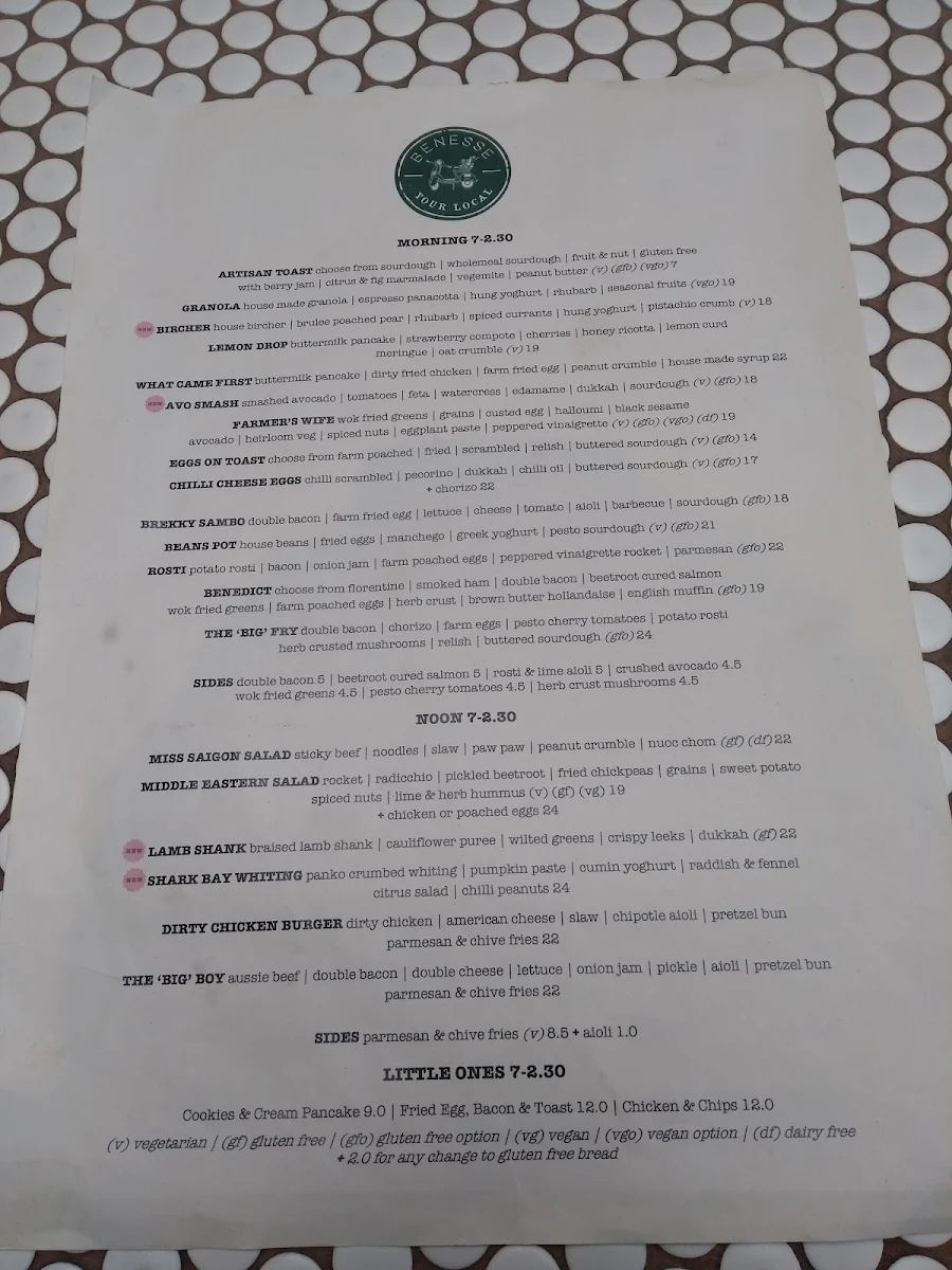 Menu, Benesse Australind