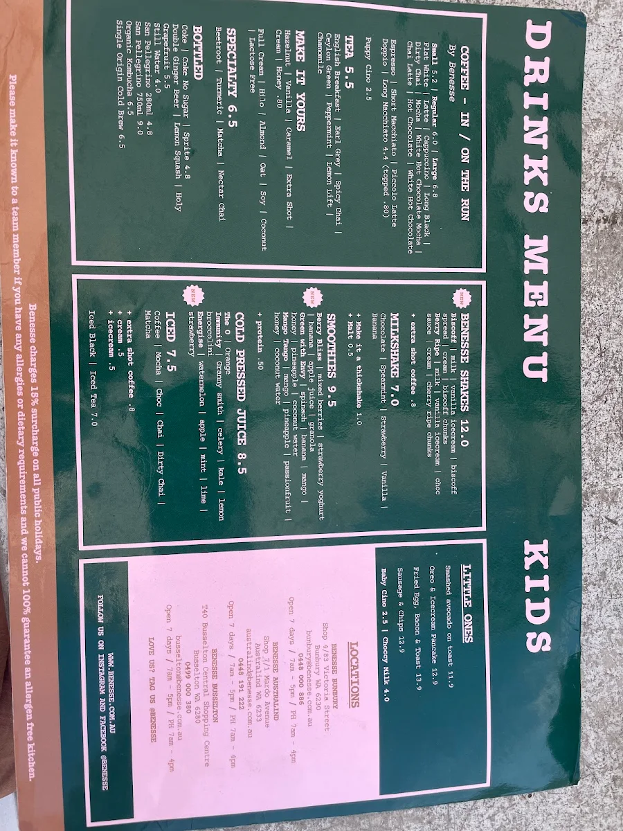 Menu, Benesse Australind