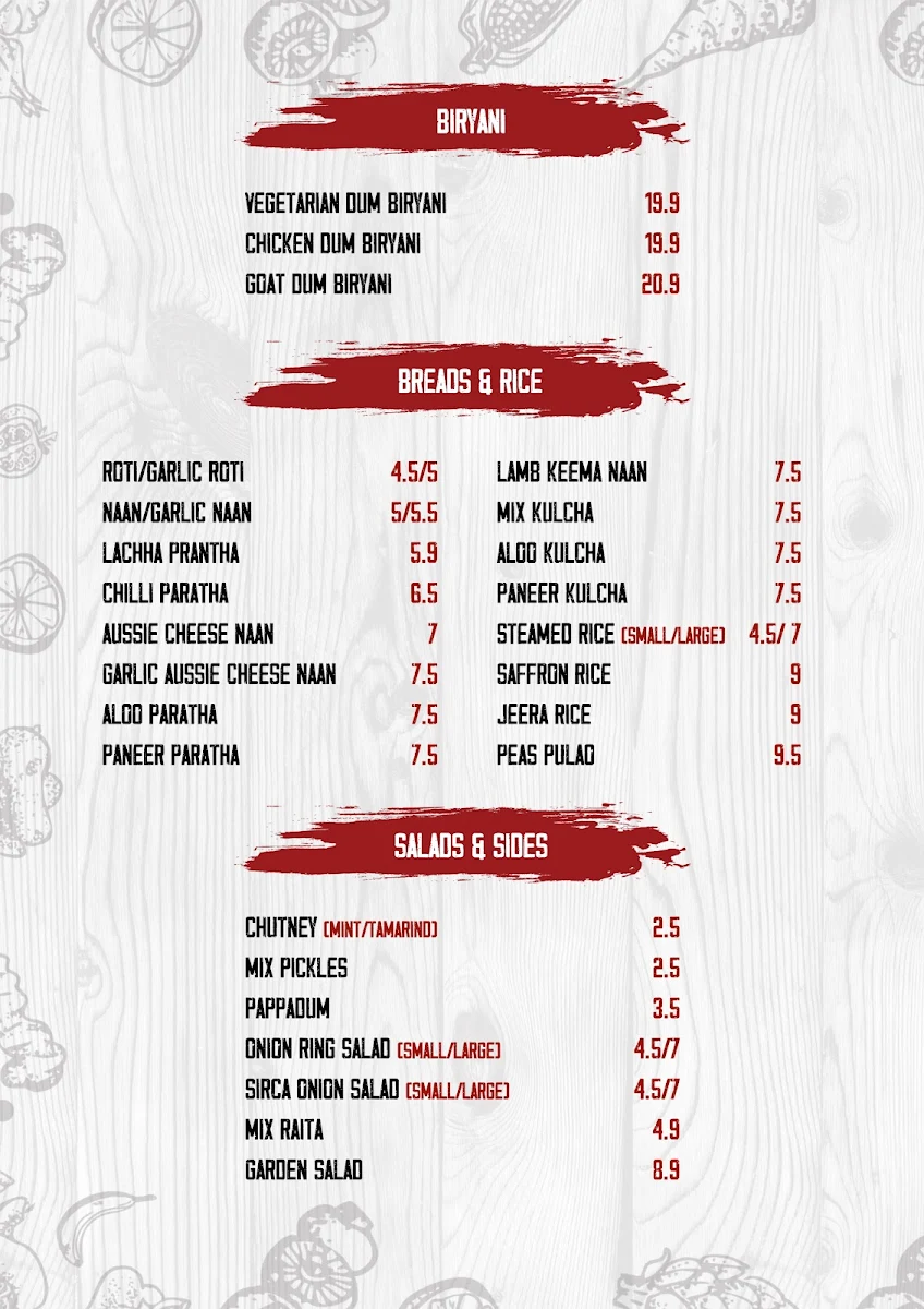 Menu, Kasba Indian Restaurant - Truganina
