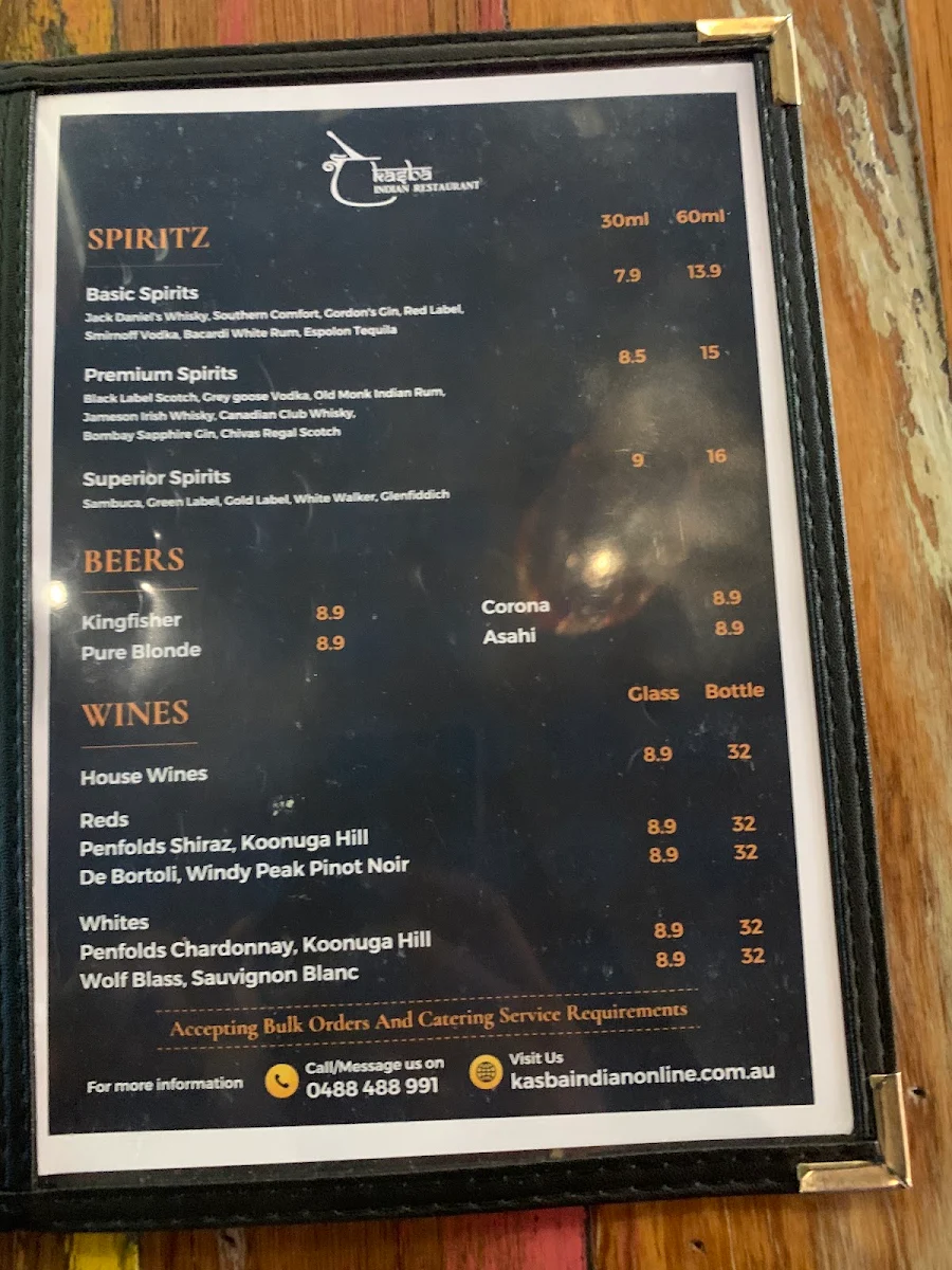 Menu, Kasba Indian Restaurant - Truganina