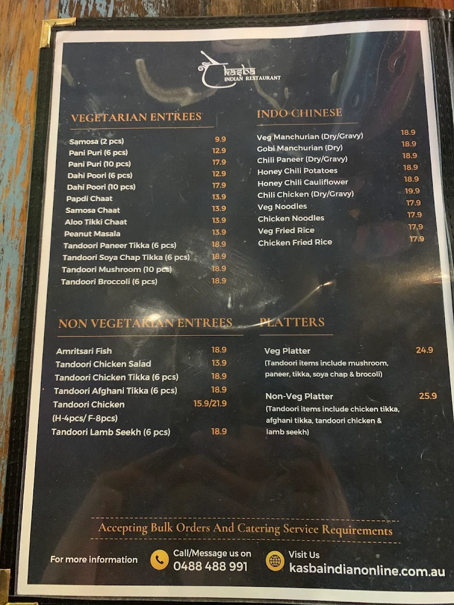 Menu, Kasba Indian Restaurant - Truganina