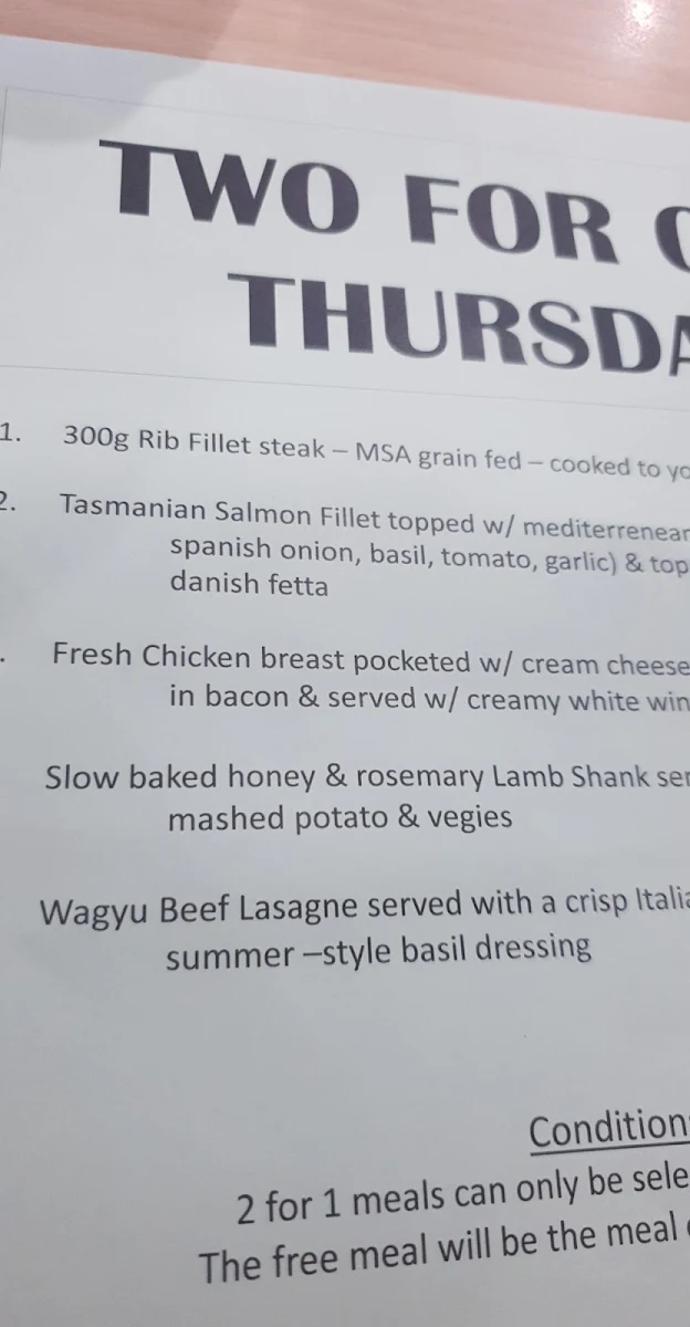 Menu, Parkhurst Tavern