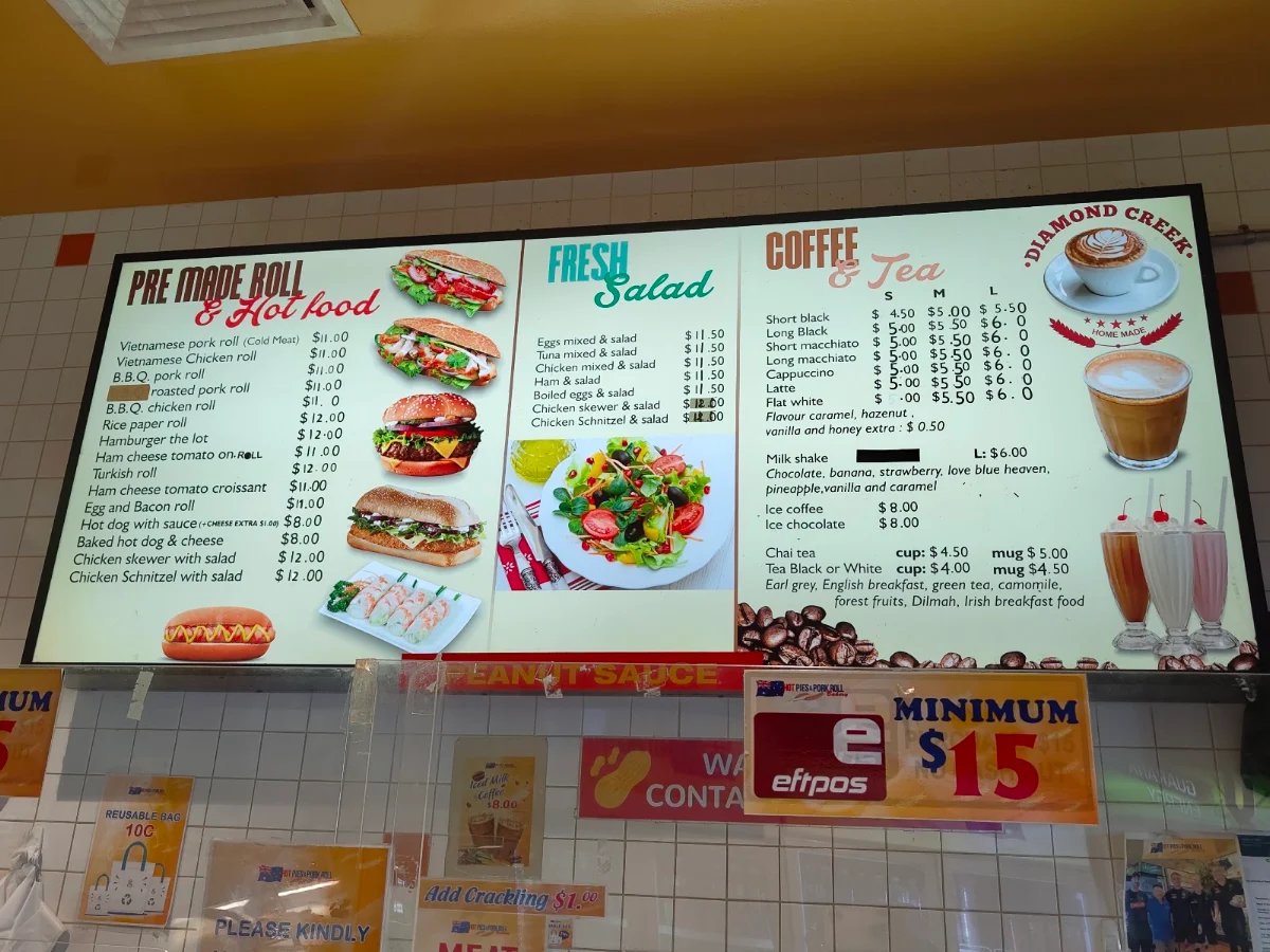 Menu, Hot Pies and Pork Roll Bakery
