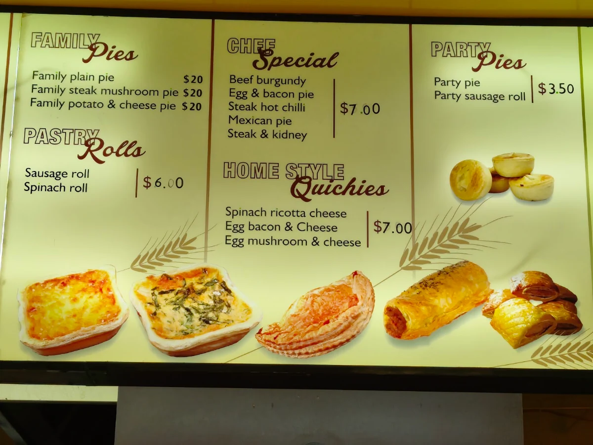 Menu, Hot Pies and Pork Roll Bakery