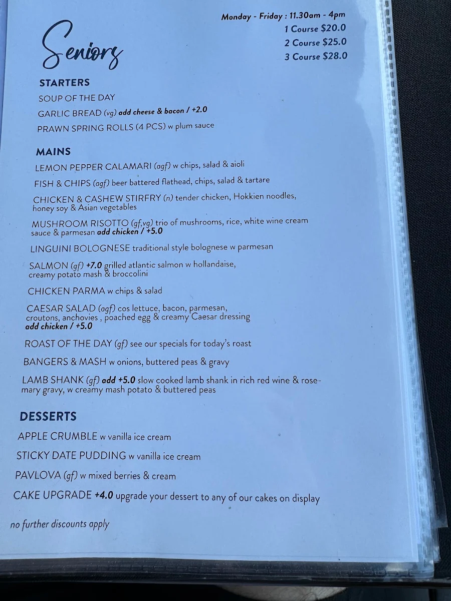 Menu, The Cove Hotel