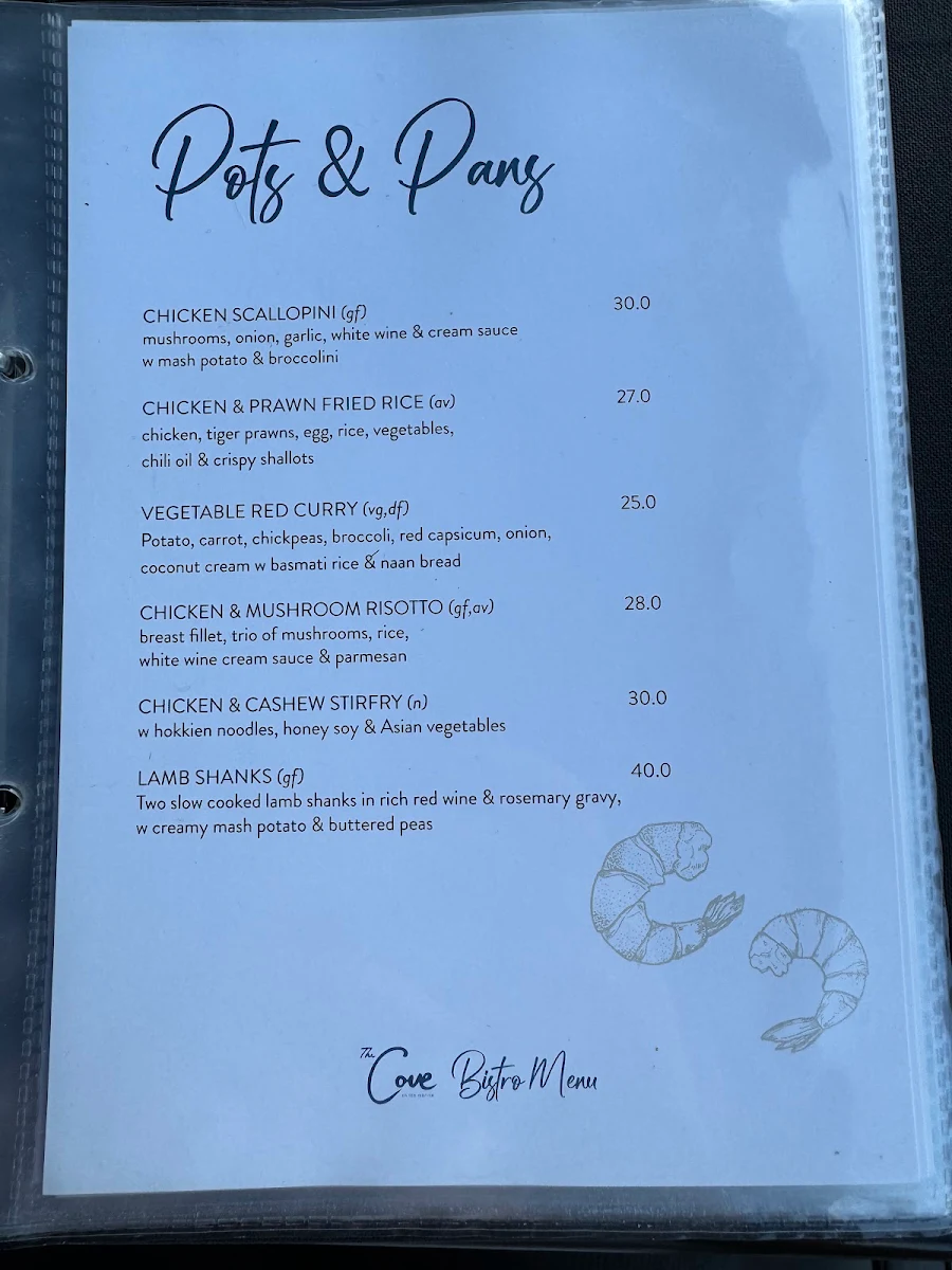 Menu, The Cove Hotel