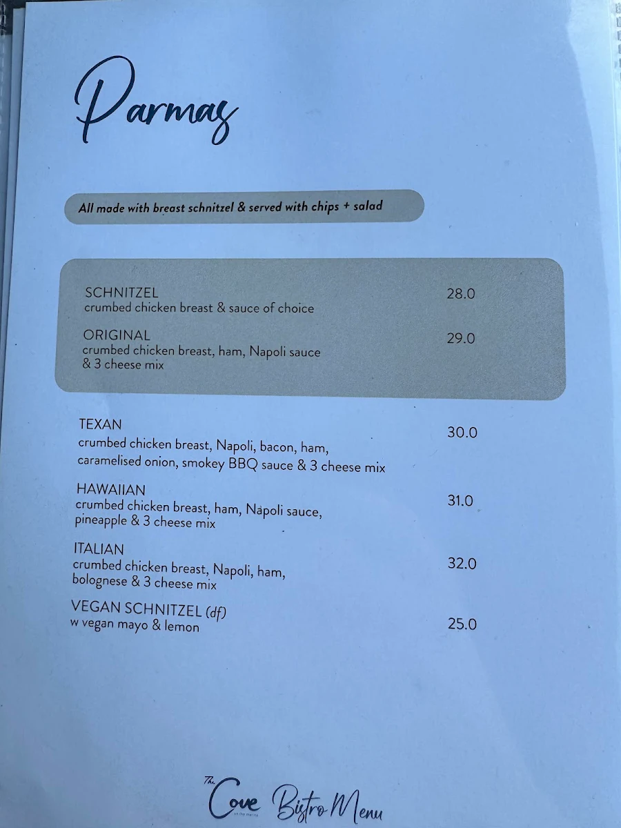 Menu, The Cove Hotel