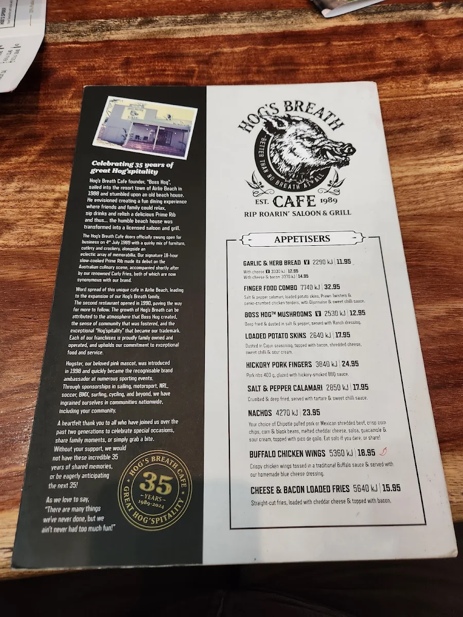 Menu, Hog's Breath Cafe Launceston