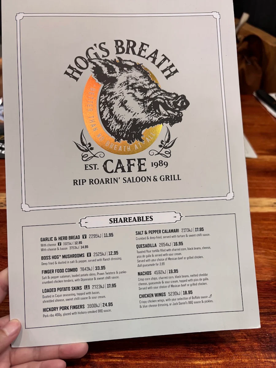 Menu, Hog's Breath Cafe Launceston