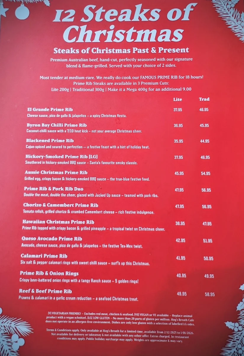 Menu, Hog's Breath Cafe Launceston