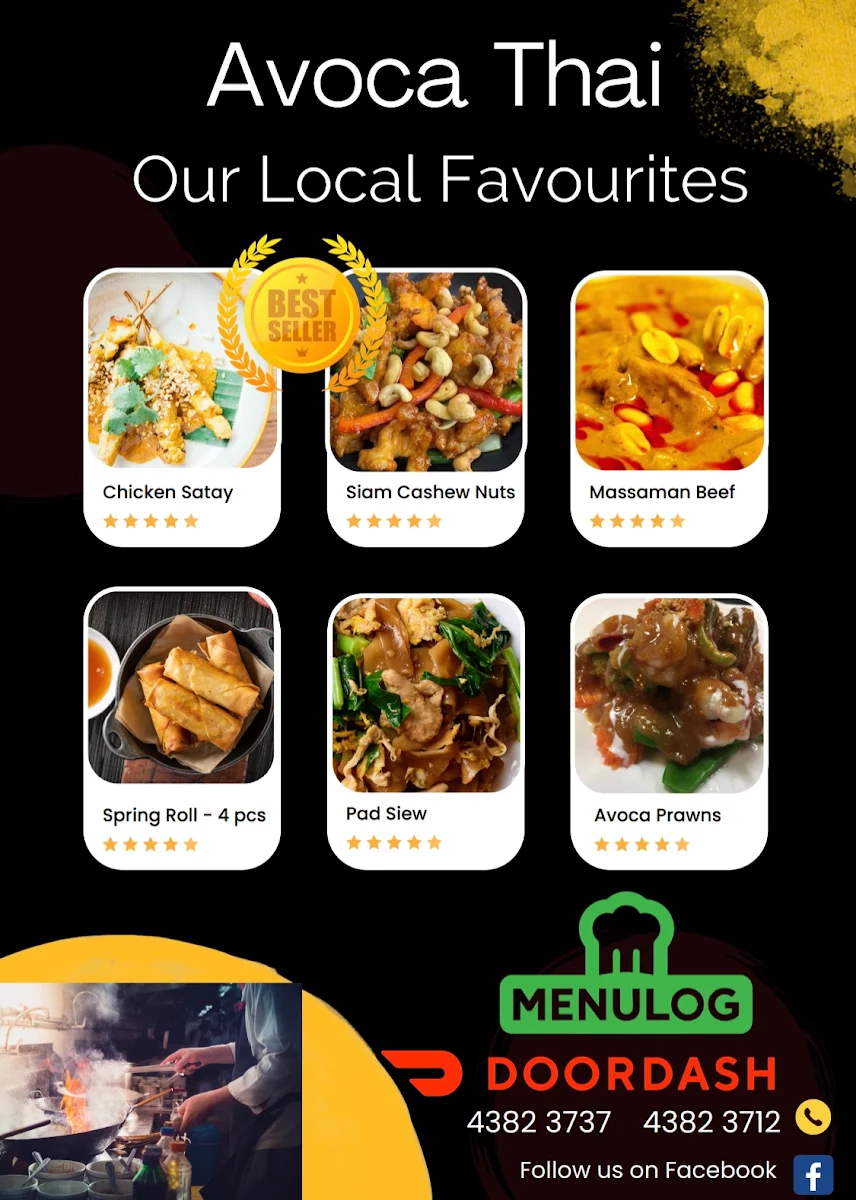 Menu, Avoca Thai