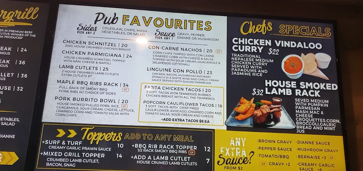 Menu, Railway Hotel Gunnedah