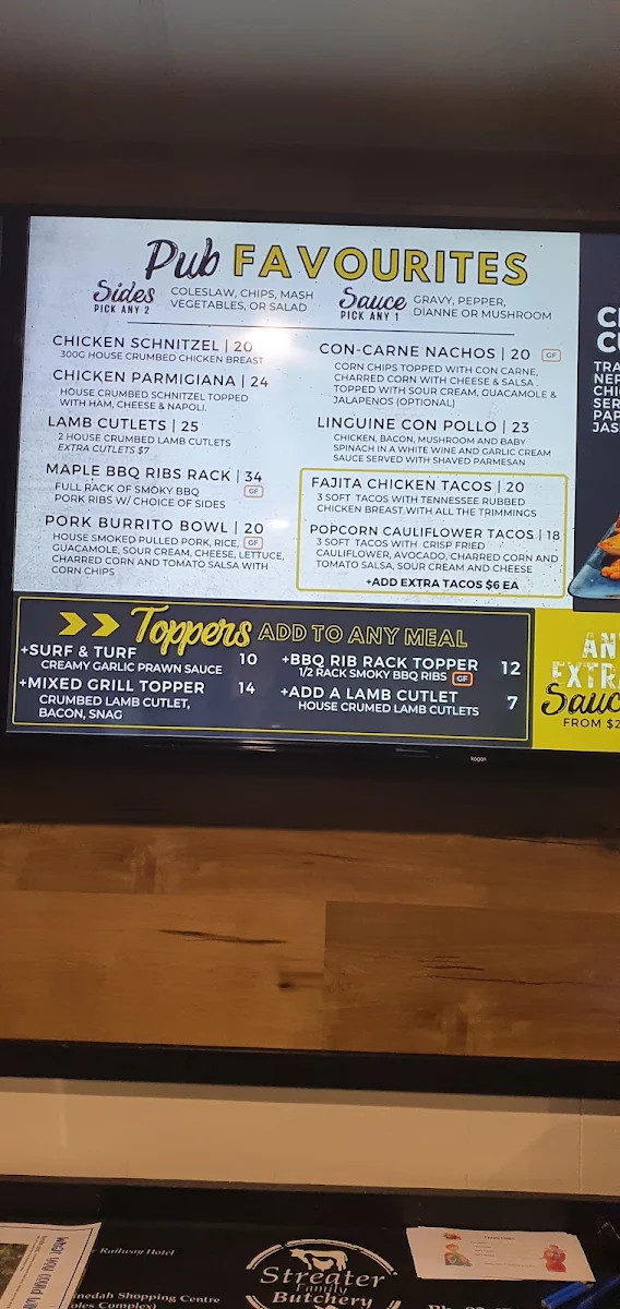 Menu, Railway Hotel Gunnedah