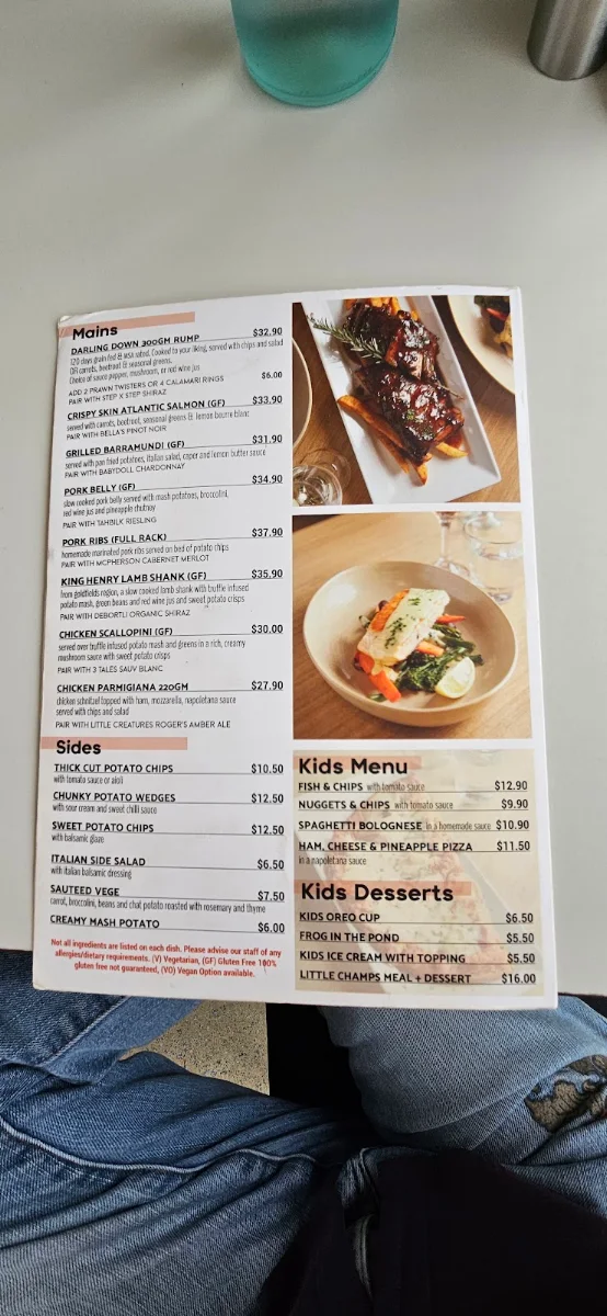 Menu, Barcella Restaurant