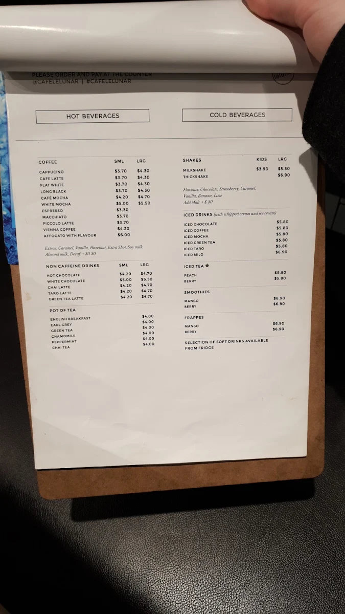 Menu, Café LeLunar