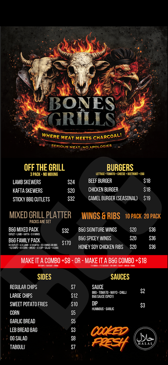 Menu, Bones & Grills