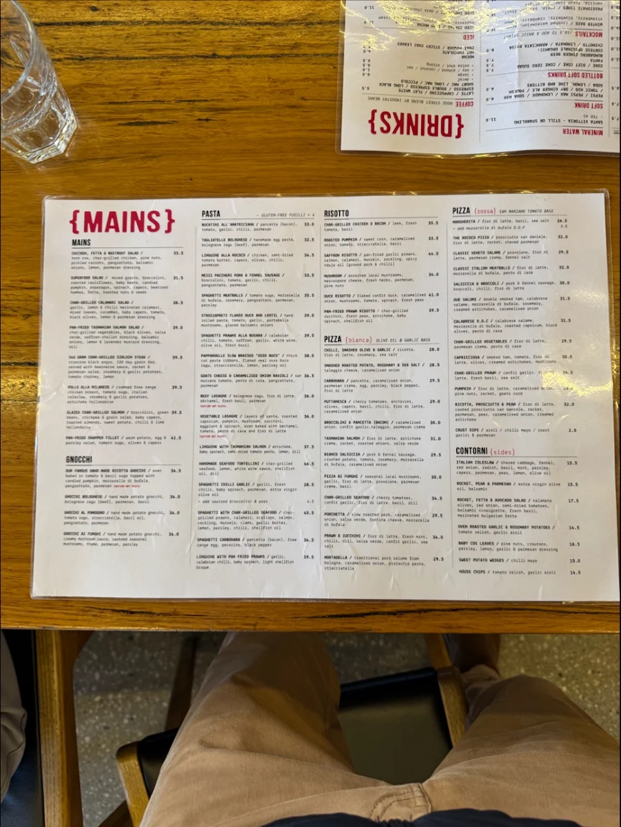 Menu, Rococo Point Cook