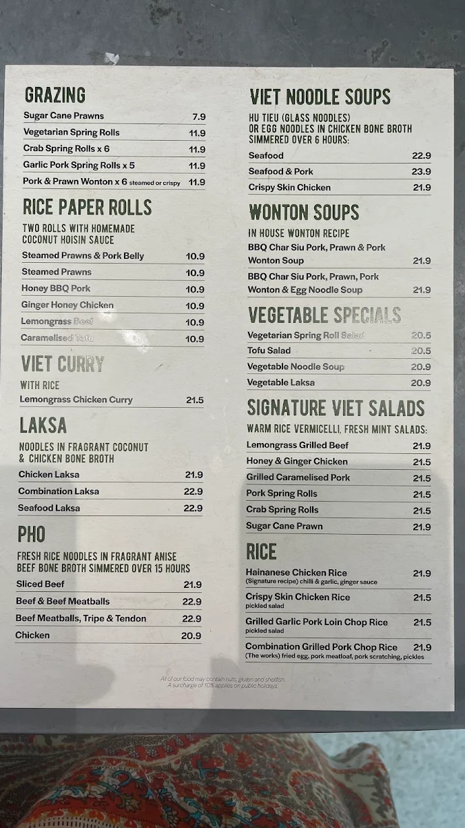 Menu, Phúc Deli-Viet Indooroopilly