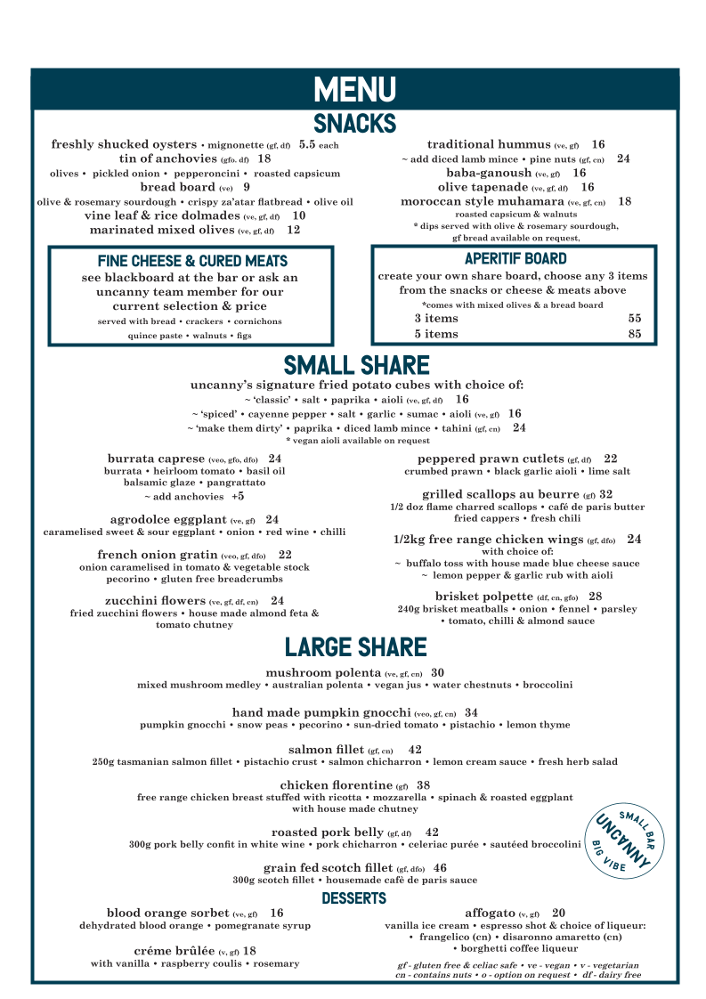 Menu, UNCANNY Newtown