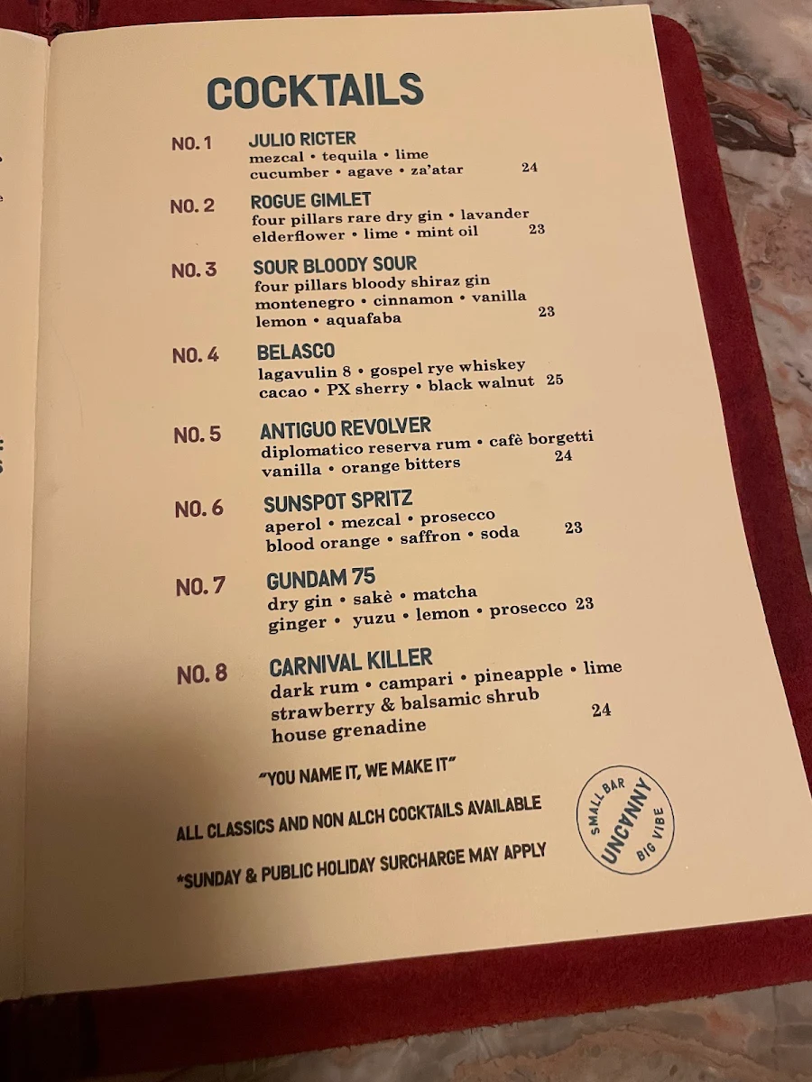Menu, UNCANNY Newtown