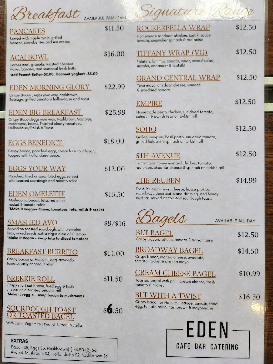 Menu, Eden Kitchen & Bar
