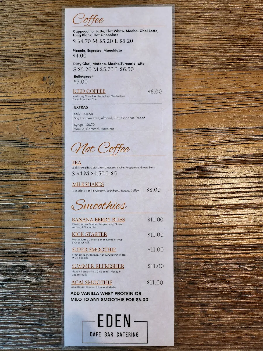 Menu, Eden Kitchen & Bar