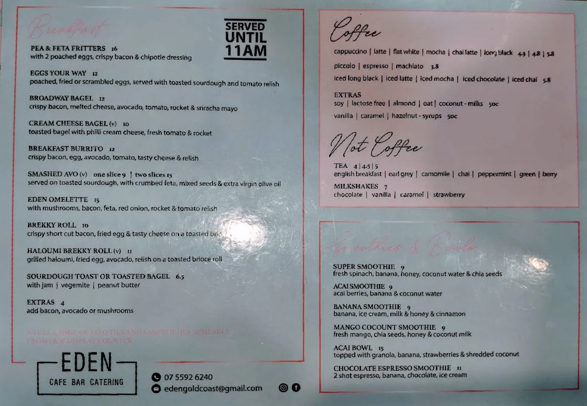 Menu, Eden Kitchen & Bar