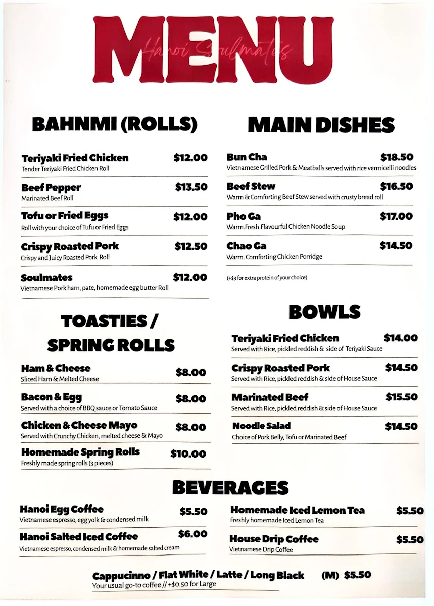 Menu, Hanoi Soulmates