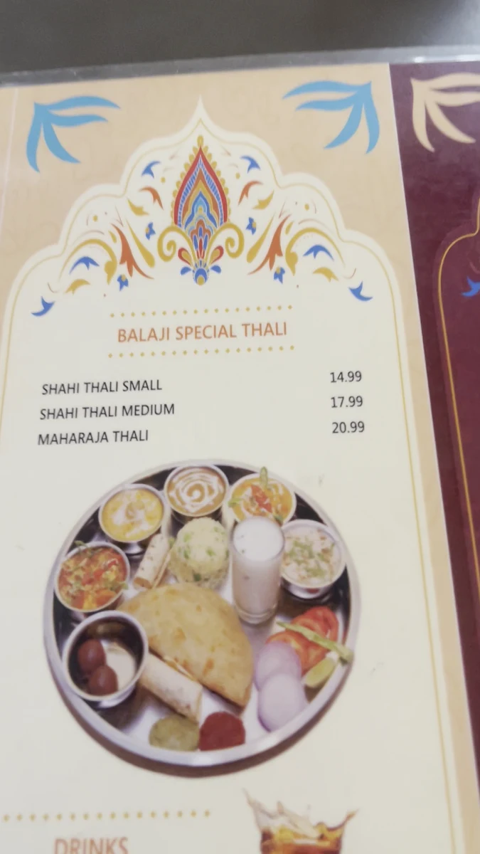 Menu, Balaji Pure Veg