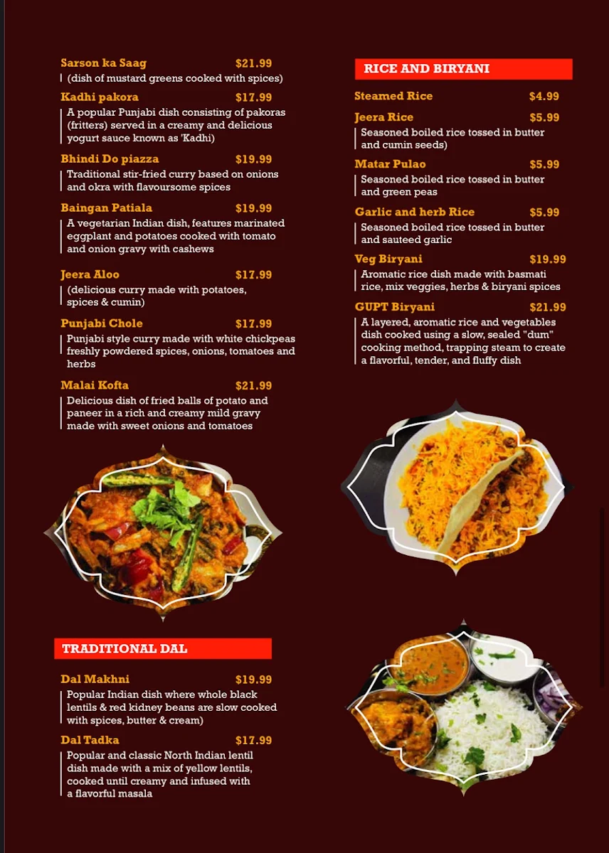 Menu, Balaji Pure Veg