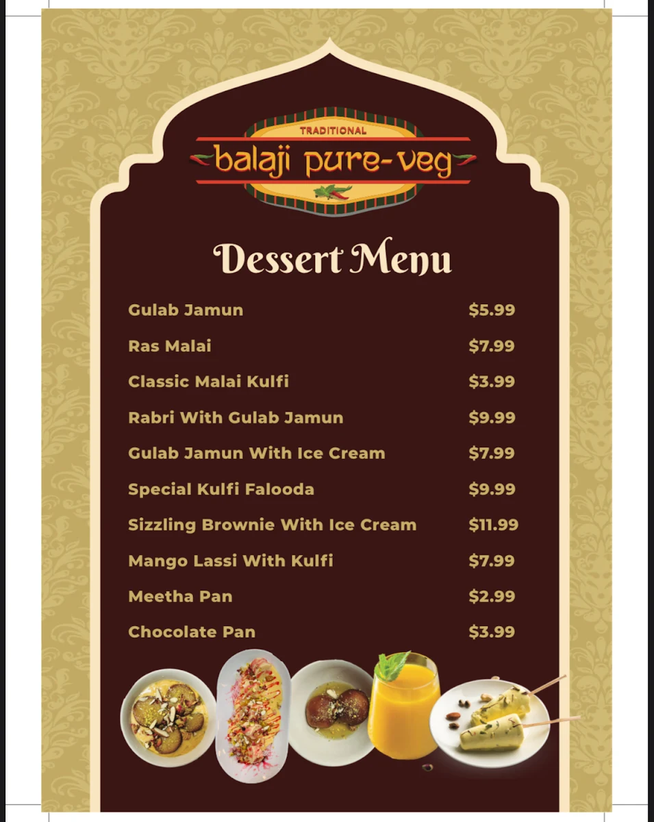 Menu, Balaji Pure Veg