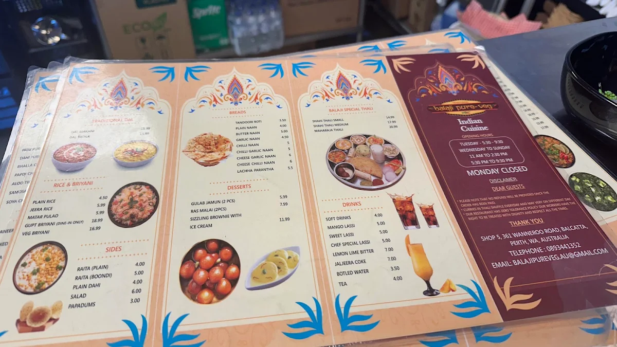 Menu, Balaji Pure Veg